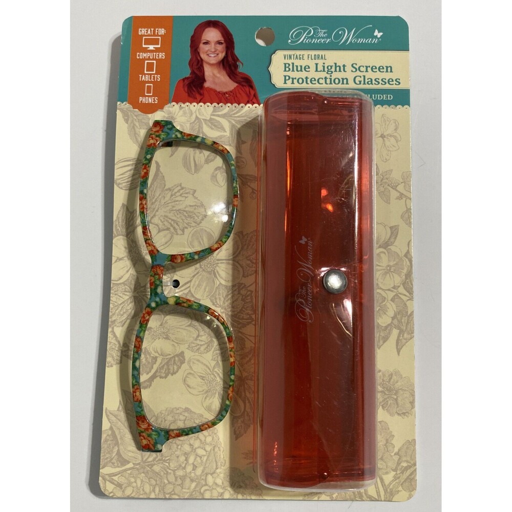 Pioneer Woman Vintage Floral Blue Light Screen Protection Glasses with Case New